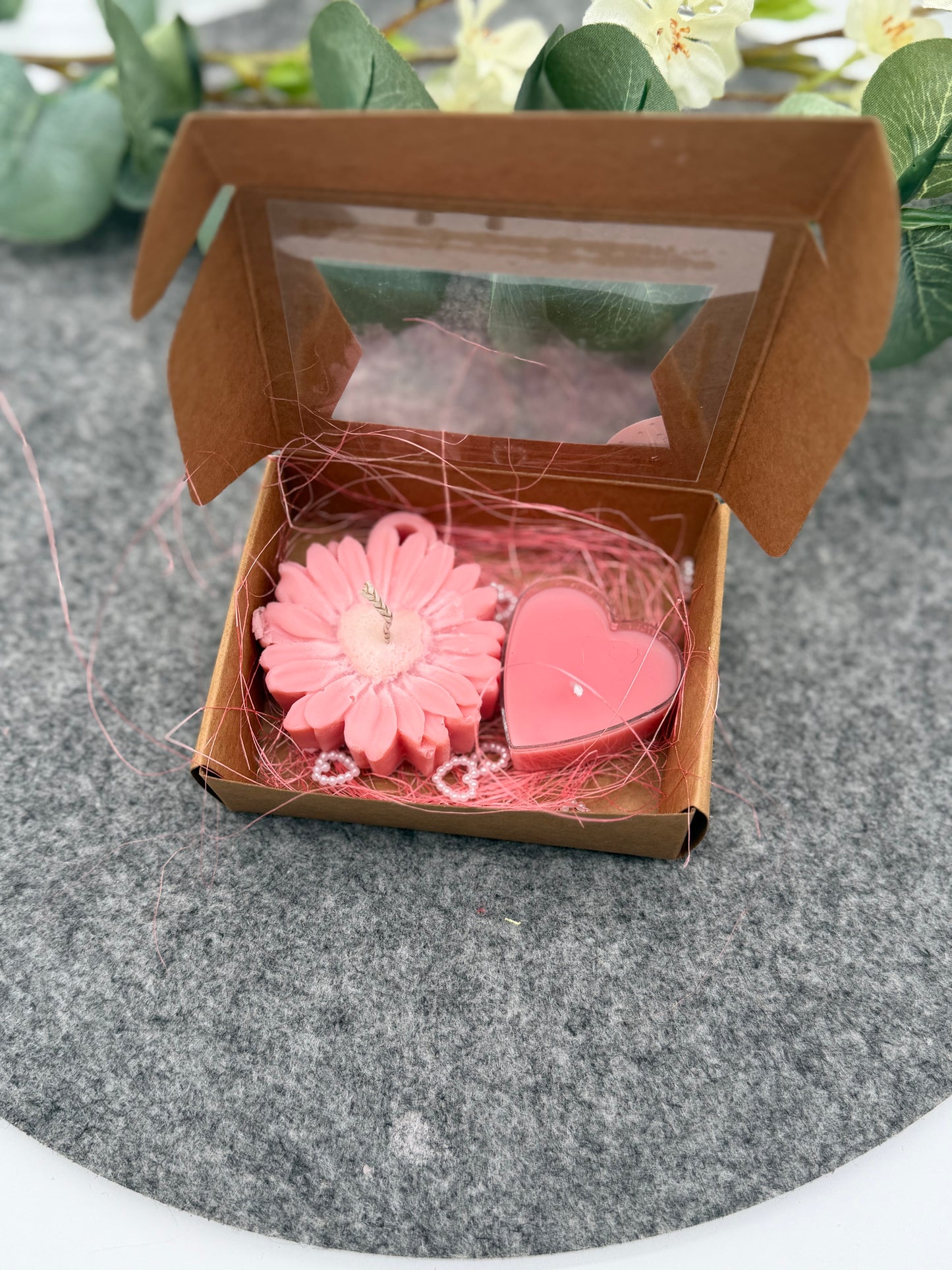 NEU 💗 Handgemachtes Kerzen-Geschenkset „Pink Bloom“  Herz & Blume ✨
