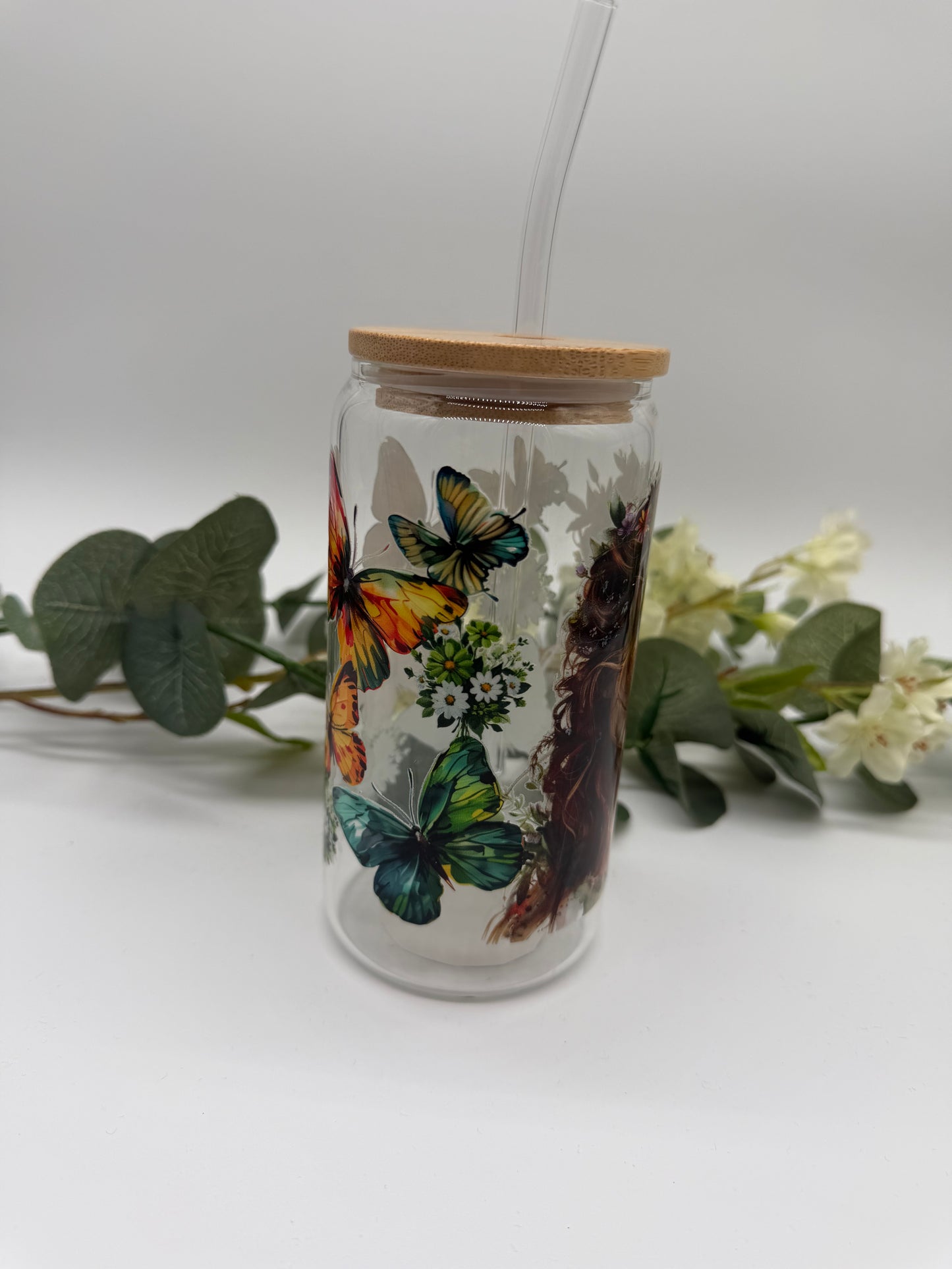 NEU Trinkbecher „Mädchen & Schmetterling“ 470 ml mit Deckel & Strohhalm